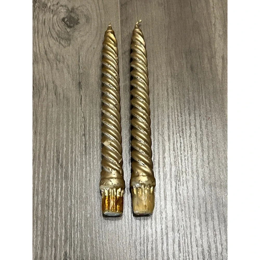 Decorative Vintage Swirl Twisted Gold Candles 1970s Retro Decor Unused Good Cond